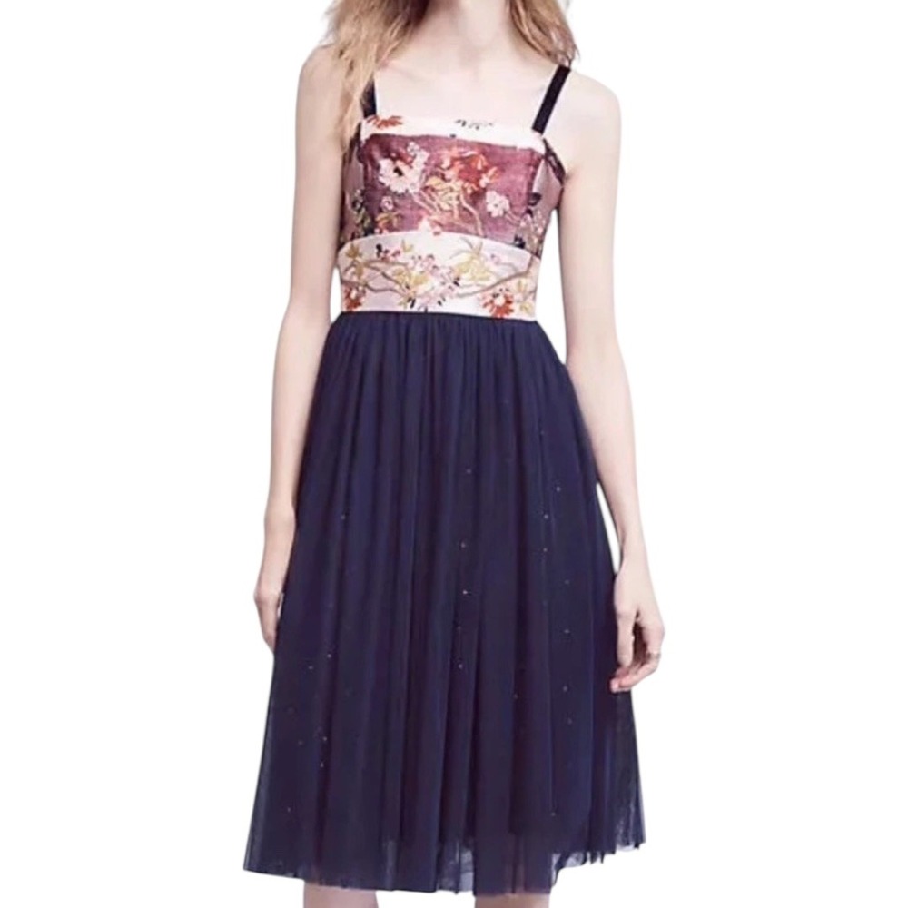 Anthropologie Moulinette Soeurs Floral Embroidered Tulle Party Dress Sz 0 Fairy‎